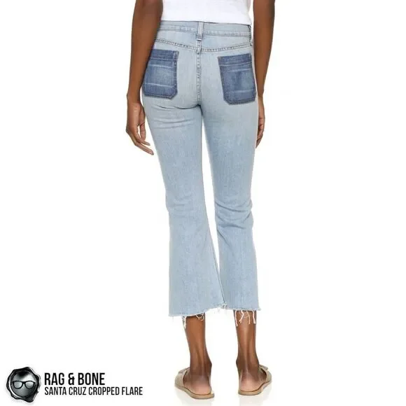 RAG & BONE SANTA CRUZ FLARE CROP JEANS IN PATCH VARICK WOMEN’S SIZE 28 RAW HEM - Picture 3 of 16
